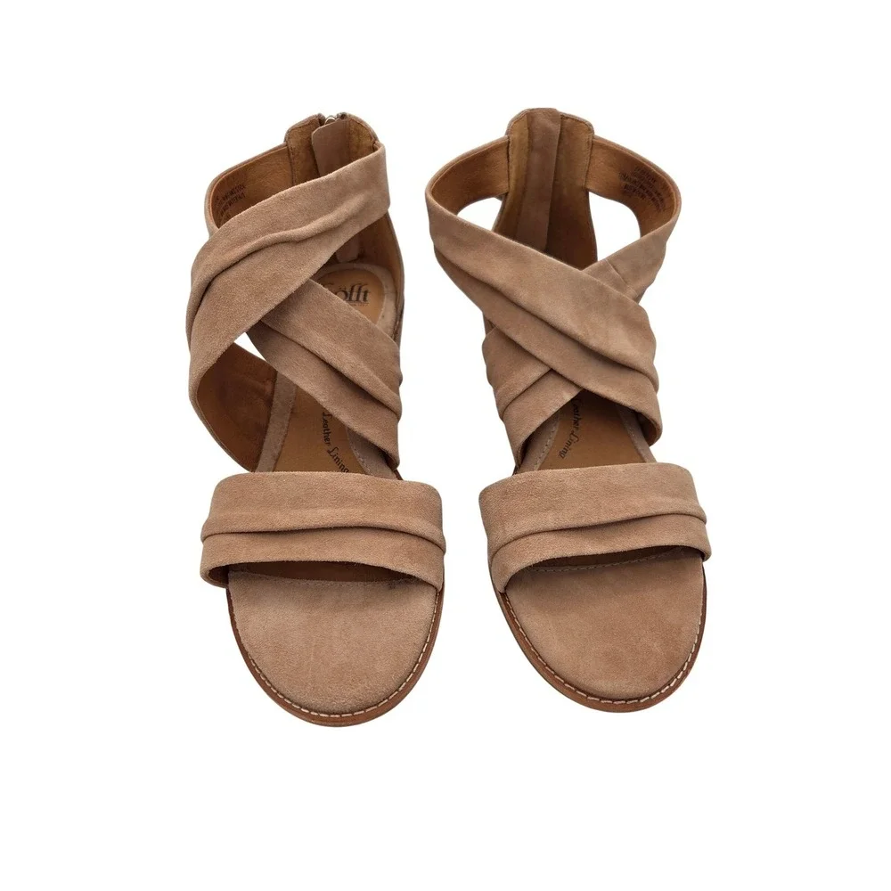 Sofft Womens Suede Crisscross Wedge Sandals Tan‎ Brown SF0078588 Size 10M
